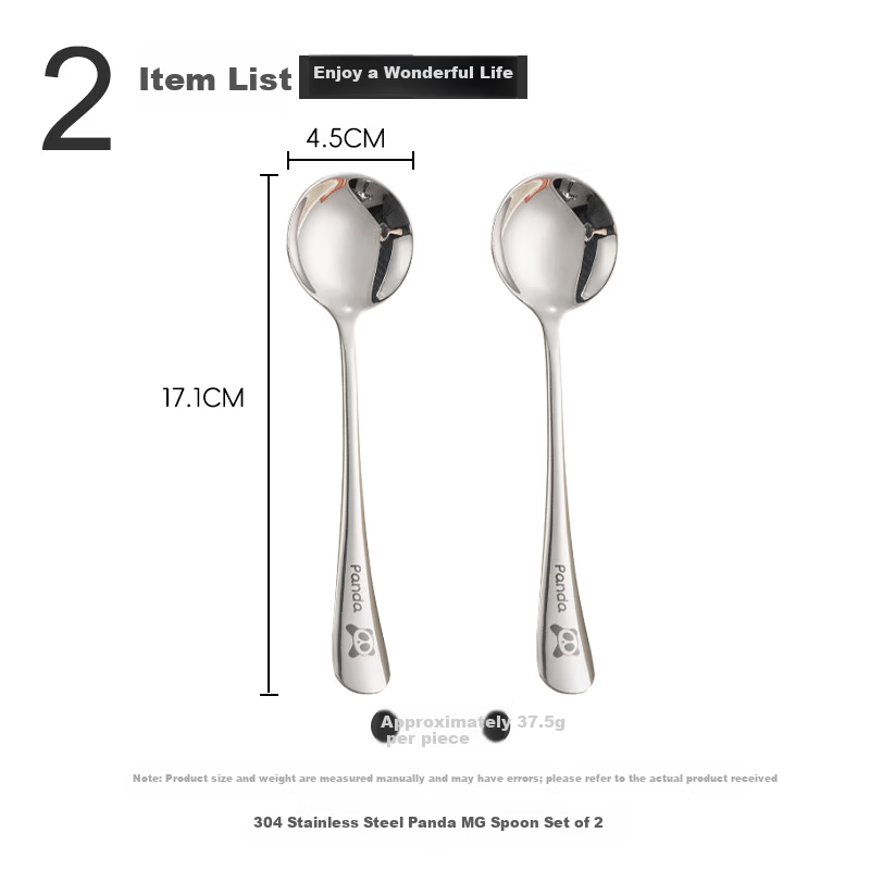Guangyi 304 Stainless Steel Dinner Spoons, Children's Household Soup Spoons, Eating Spoons for Restaurants, Panda-Shaped Round Spoons, Set of 2, GY1425