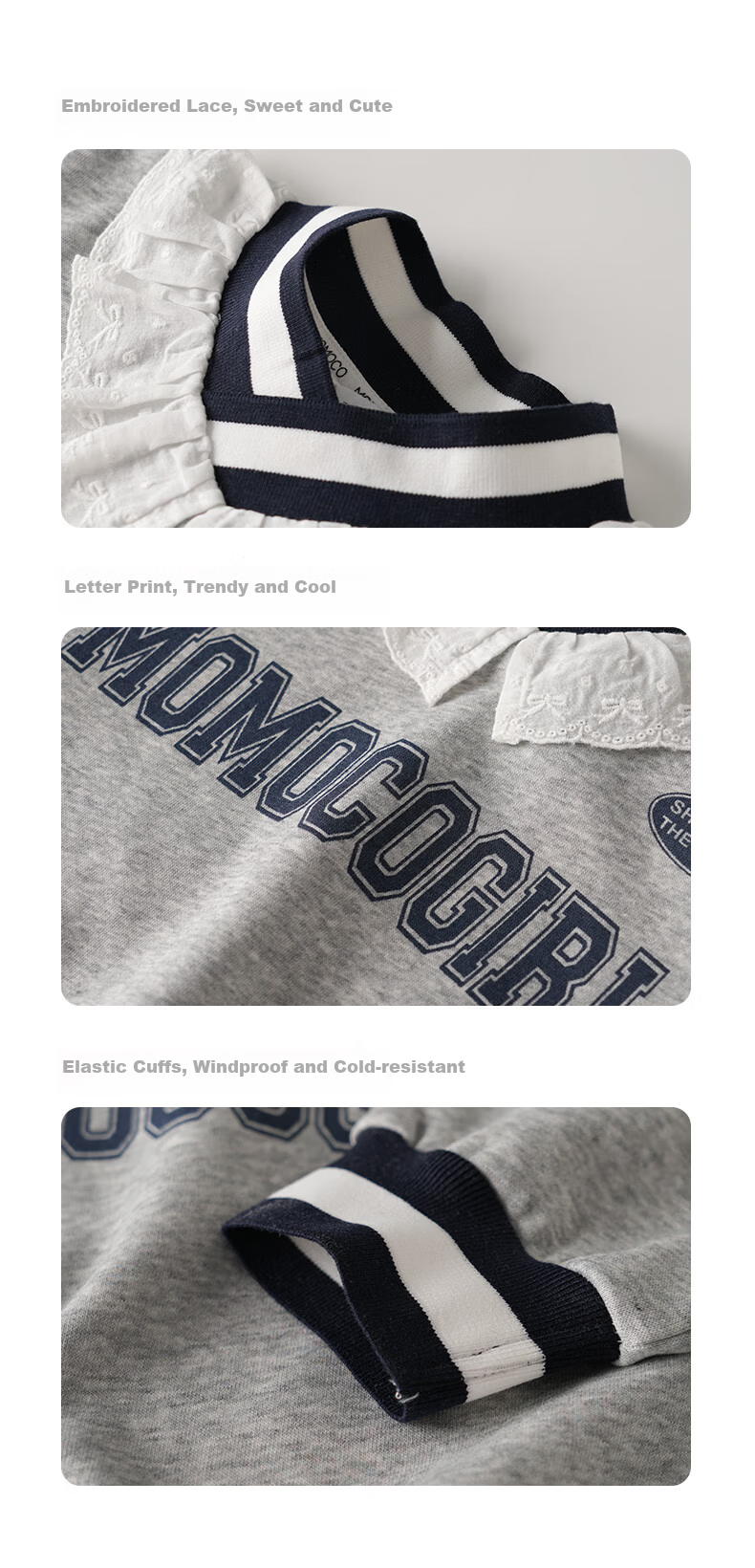 MOMOCO Girls' Sweatshirt Autumn Winter Kids Long Sleeve Stylish Sweet Ruffled Sweatshirt 02 Floral Gray Size 150 4
