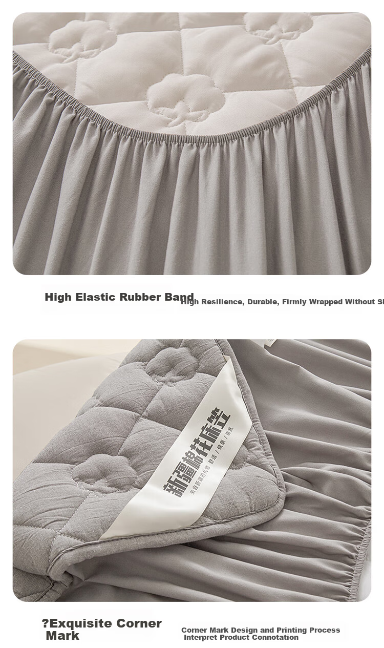 Hodo Class A 100% Xinjiang Cotton Pure Cotton Fitted Sheet 1.5x2m Mattress Protector Winter Quilted Bed Cover Elegant Gray 22