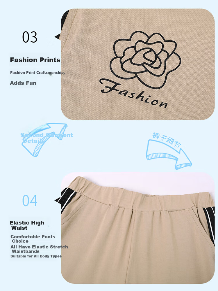 Woodpecker Zipper Sportswear Set for Women Summer Thin Cotton Middle-aged Fashion Casual Stand Collar Two-piece Khaki 2XL 7
