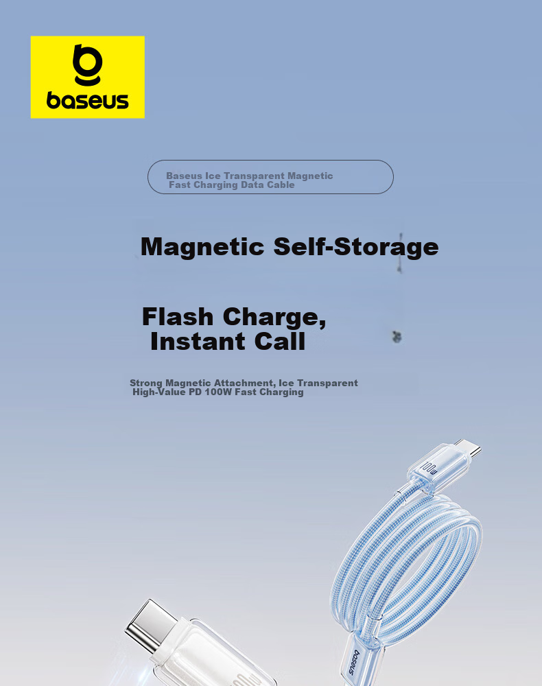 Baseus Magnetic Dual-Head Type-C PD 100W Fast Charging Cable for Huawei Honor Xiaomi Apple iPad Laptop Phone 1m Pink 1