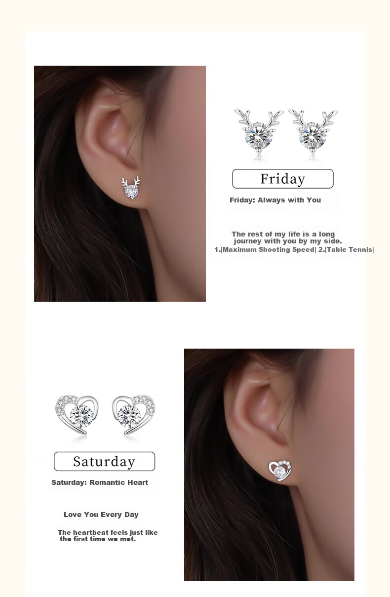 Chow Tai Fook Weekly Light Luxury High-End Silver Stud Earrings for Women Gift Box Birthday Present for Girlfriend 8