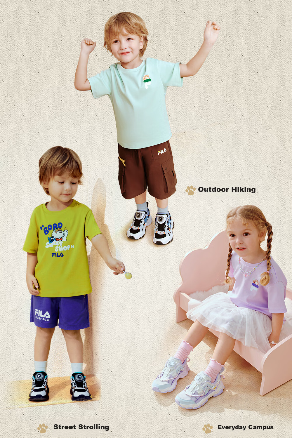 FILA Kids Running Shoes 2026 Summer Retro Cat Paw Sneakers for Boys and Girls 10