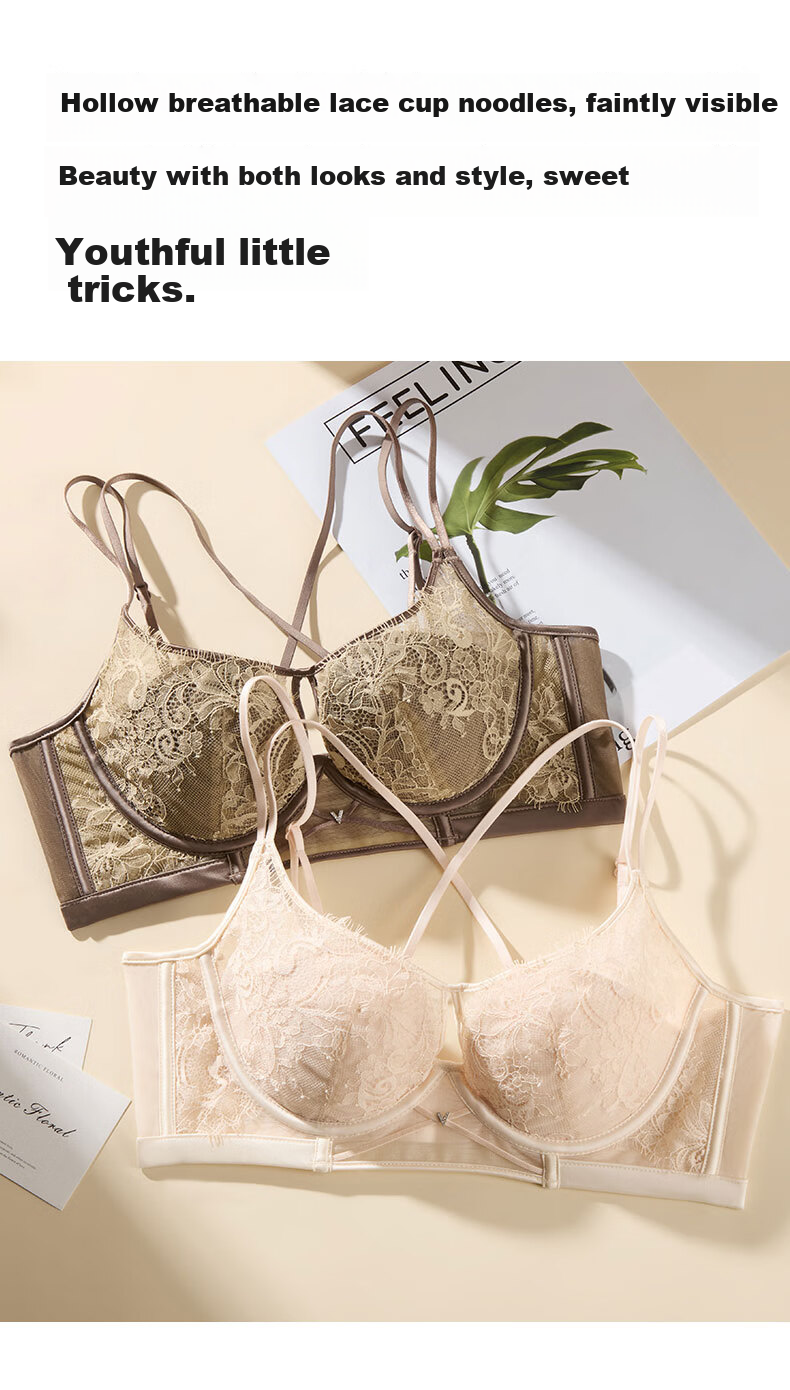Bandgewoo Women's Lace Push-Up Bra, New Style, Large Bust Minimizing, Anti-Sagging, Side Support, Thin, Sexy, Soft Underwire 5
