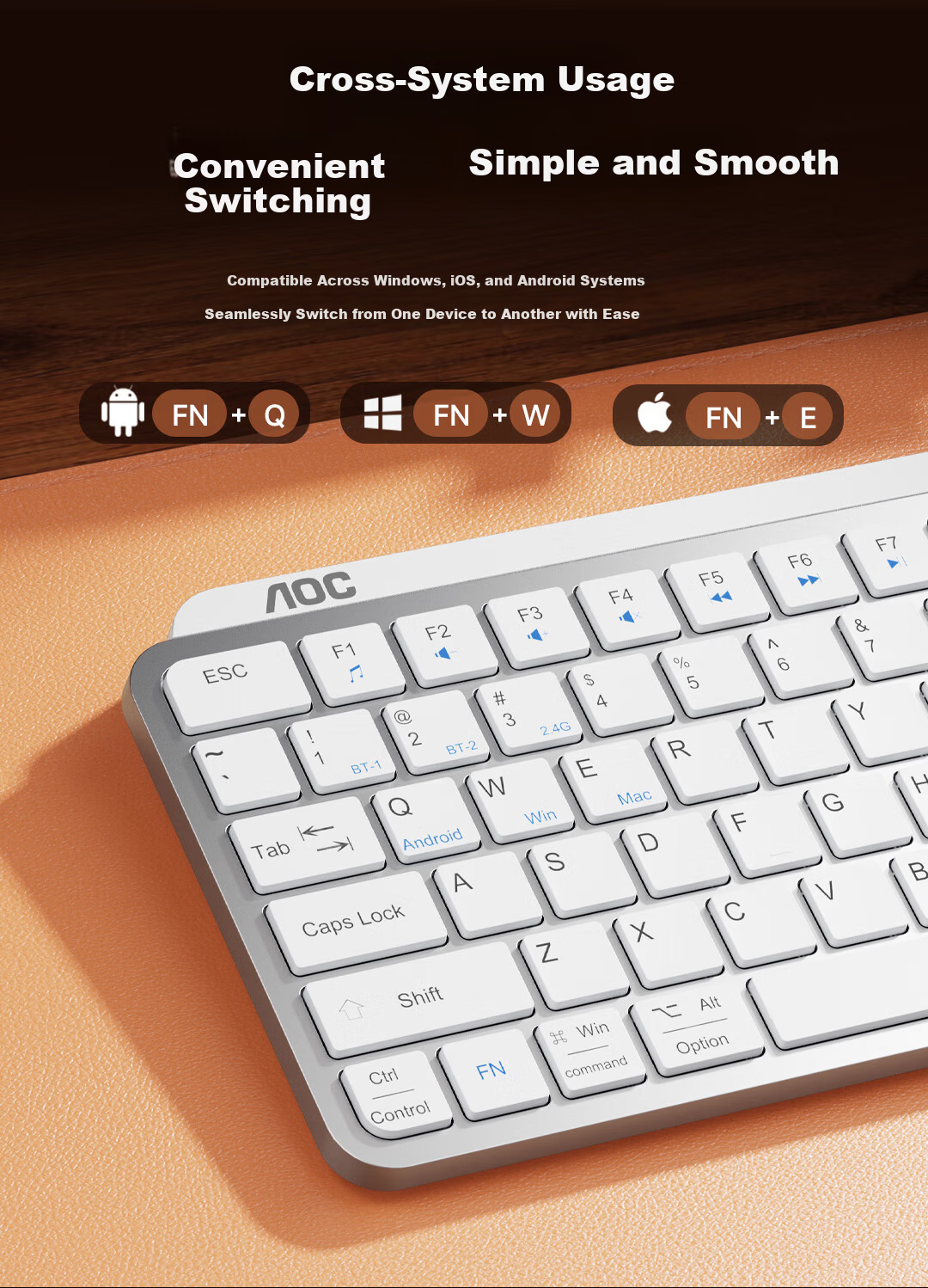 AOC KM600 Wireless Bluetooth Keyboard And Mouse Combo, Dual-Mode Rechargeable Keyboard And Mouse, Scissor Foot Structure, Splash-Resistant, Compatible with Laptops, Black 3