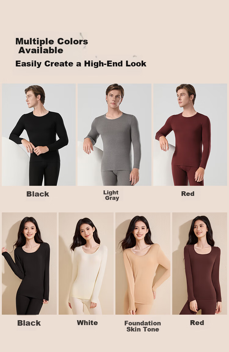 MiiOW Thermal Fleece Heating Warm Underwear Women Couples Modal Ultra-thin Slim Cold-resistant Base Layer Autumn Top and Bottom Red M 13