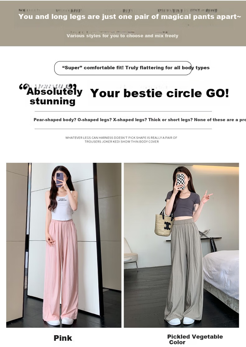 LangSha Ice Silk Wide-Leg Pants for Women, Summer High-Waisted Draping Straight Cotton Linen Casual Trousers, Japanese-Style Yamamoto Pants, Women's Lazy Style 4
