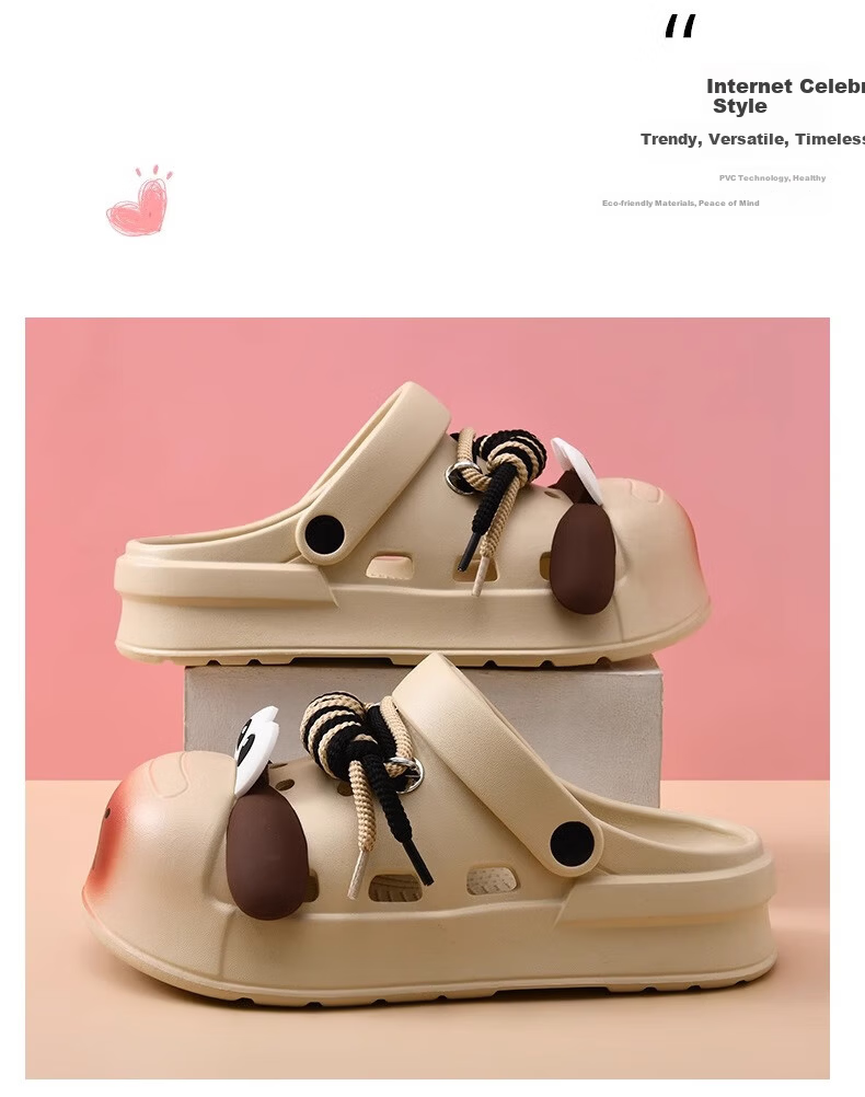 GUOLUOFEI Women's Cute Big Eye Dog Clog Sandals, Soft Sole, Closed Toe, Casual Outdoor Slip-Resistant Thick-Soled Beach Shoes, Brown Size 44-45 3