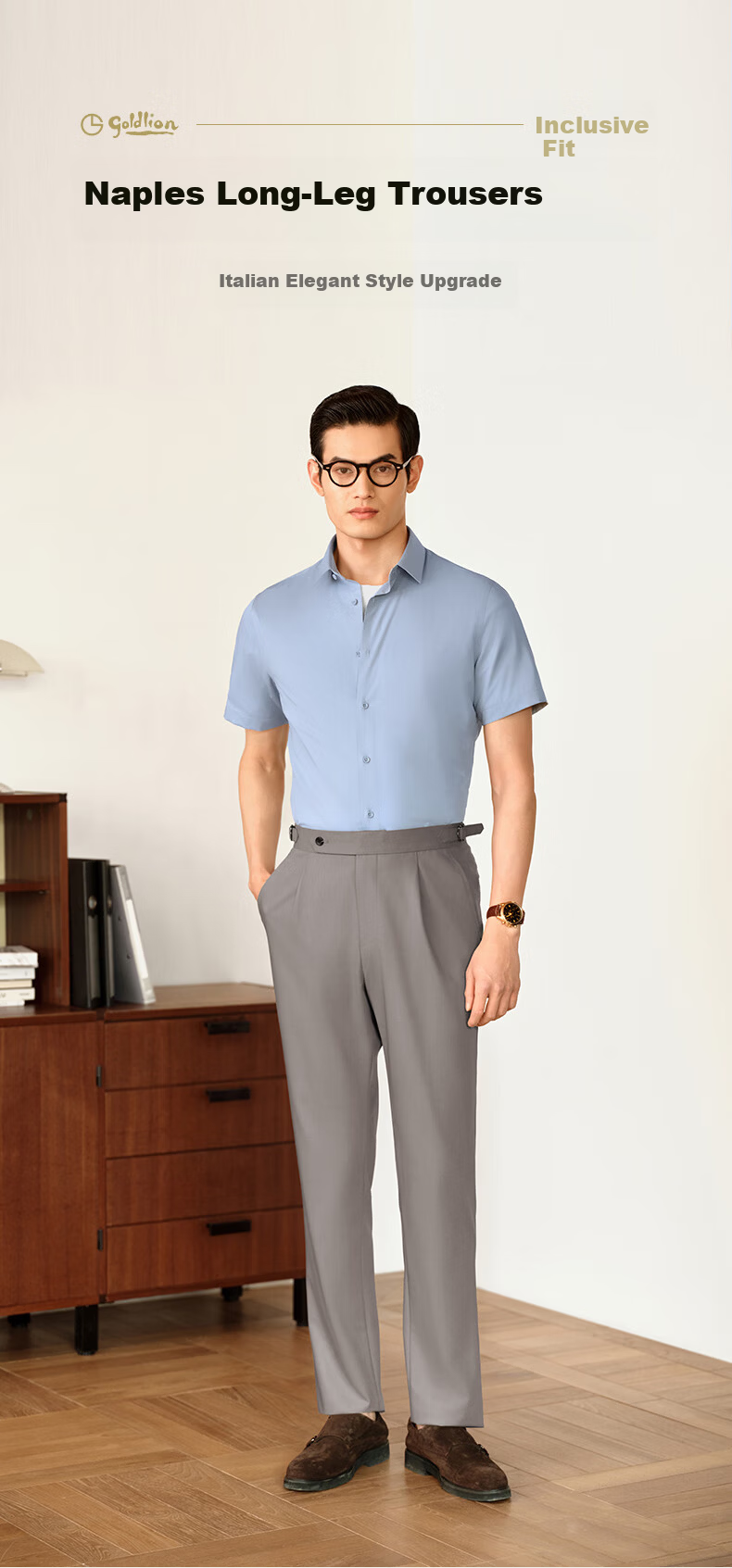 Goldlion Yun Chui Men's Spring Summer Dress Pants Machine Washable Slim Fit Business Trousers Light Coffee 32 1