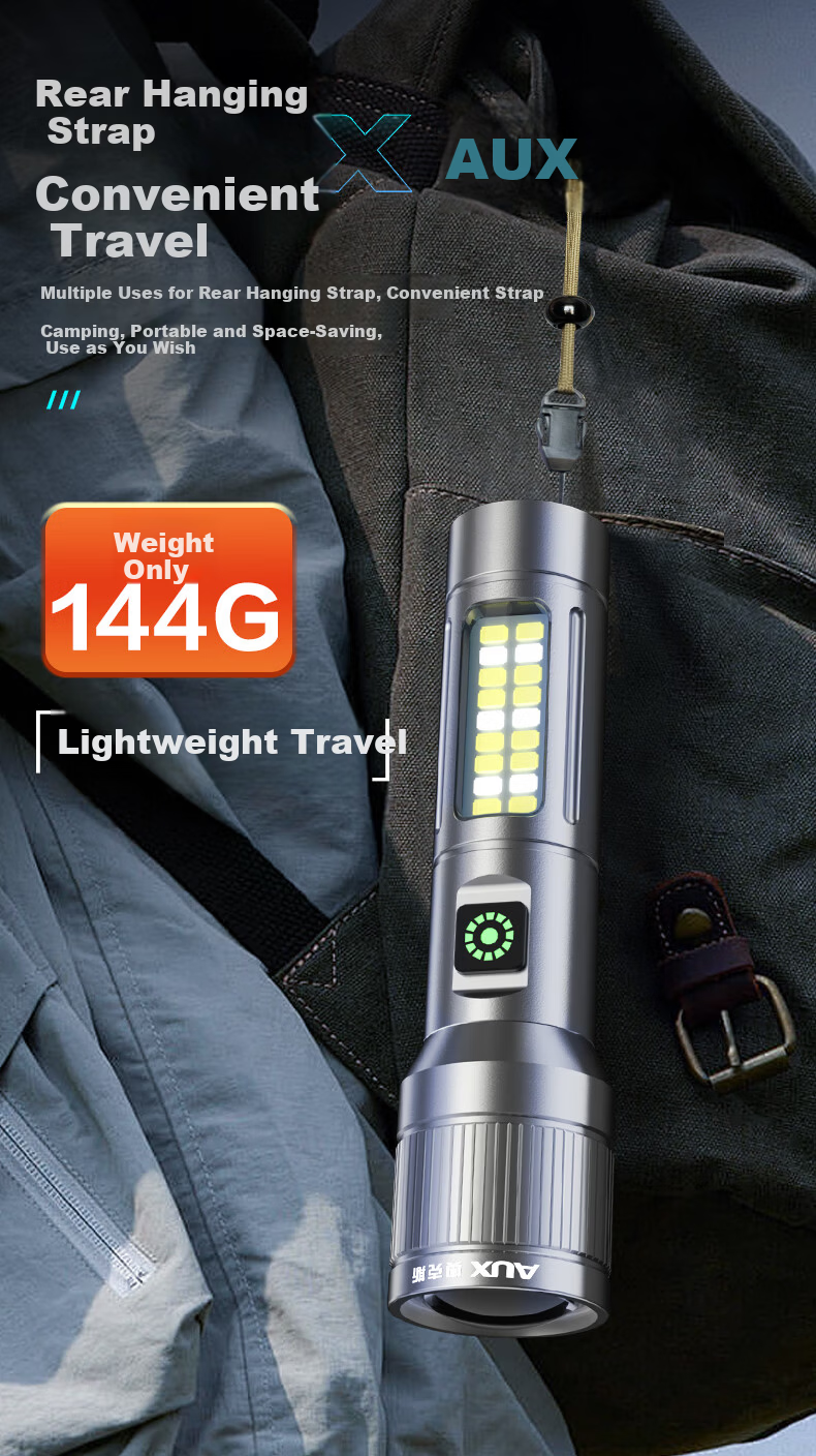 AUX Flashlight, Compact And Portable, New Mini Model with Strong Light, Rechargeable, for Home Use, Hiking, Night Climbing, Long Battery Life, Zhazhile 12
