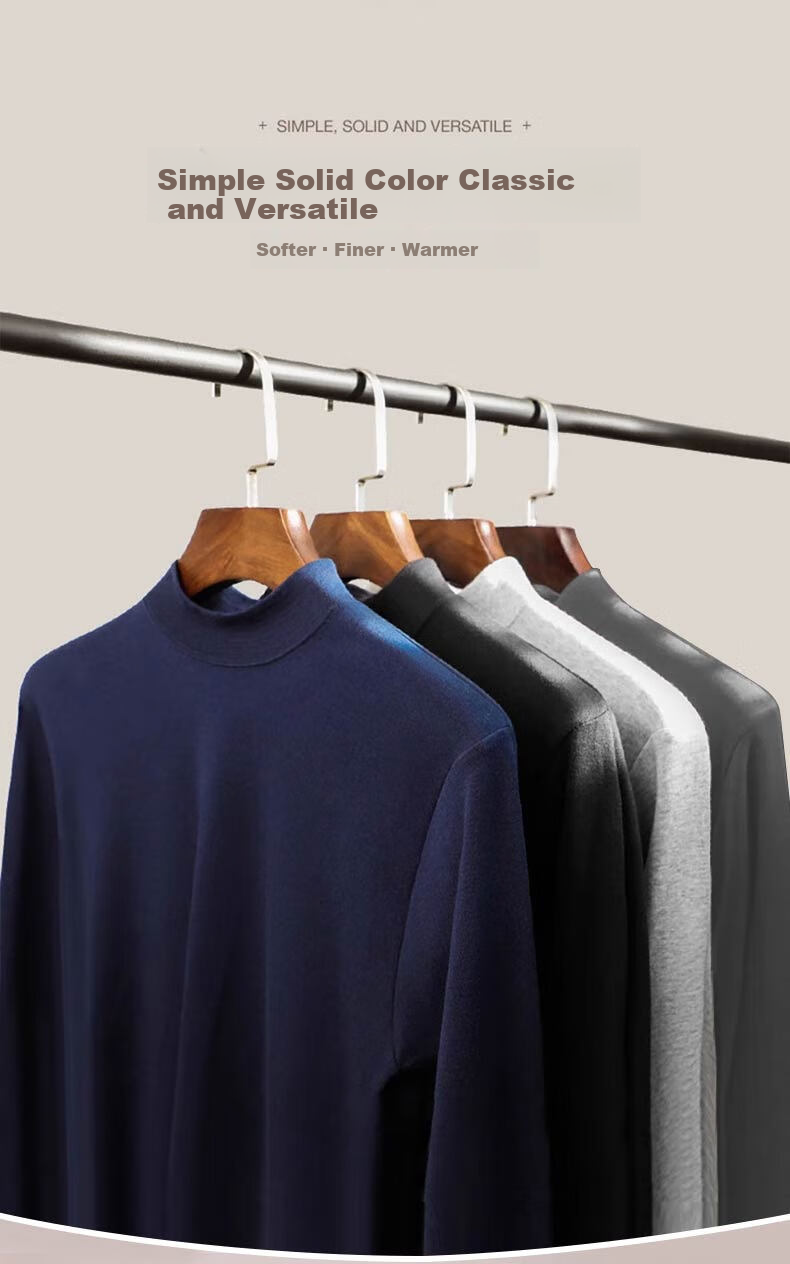 LangSha Men's Autumn Cotton Mid-Neck Windproof Top Thin Pure Cotton Thermal Underwear Invisible Base Layer 5