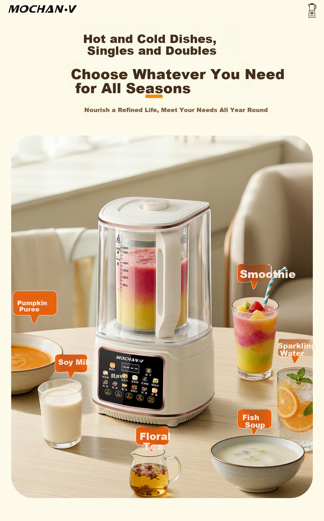 MOCHAN-V UK Mochan Blender Household Self-Cleaning 1.8L Large Capacity Multifunction Fully Automatic No-Cook No-Filter 2026 New Silent Titanium Base Color Screen Hands-Free Soy Milk Maker 11