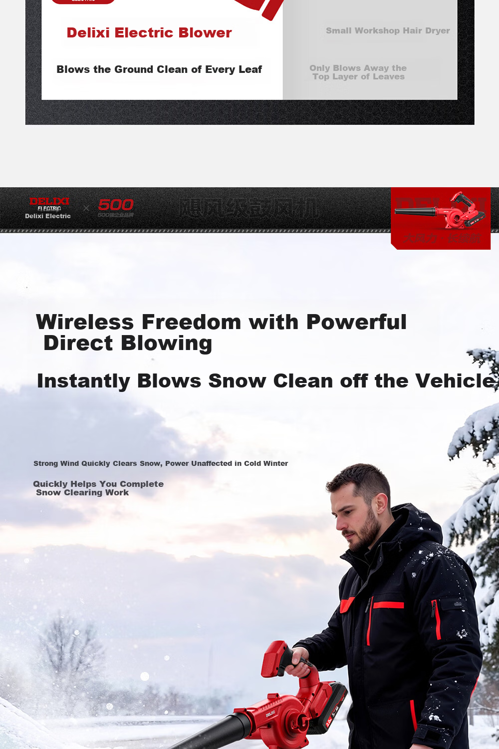 DELIXI ELECTRIC Lithium Battery Blower Snow Blower Dust Removal Household Electric Blower Tool 18