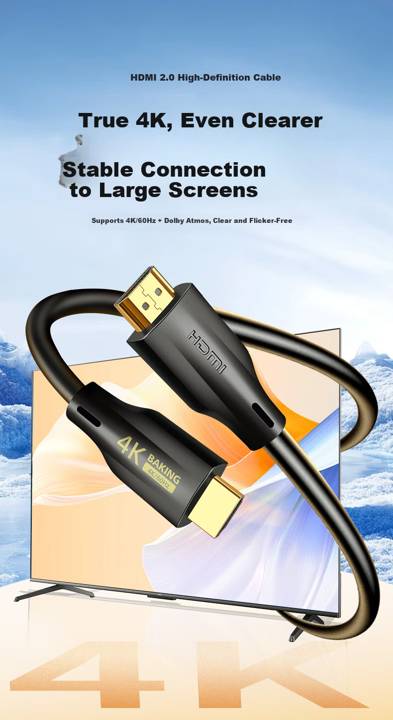 Baking HDMI High-Speed Cable 4K 2.0 Digital Video Cable for Laptop Set-Top Box TV Projector Monitor Data Engineering Grade 10M 1