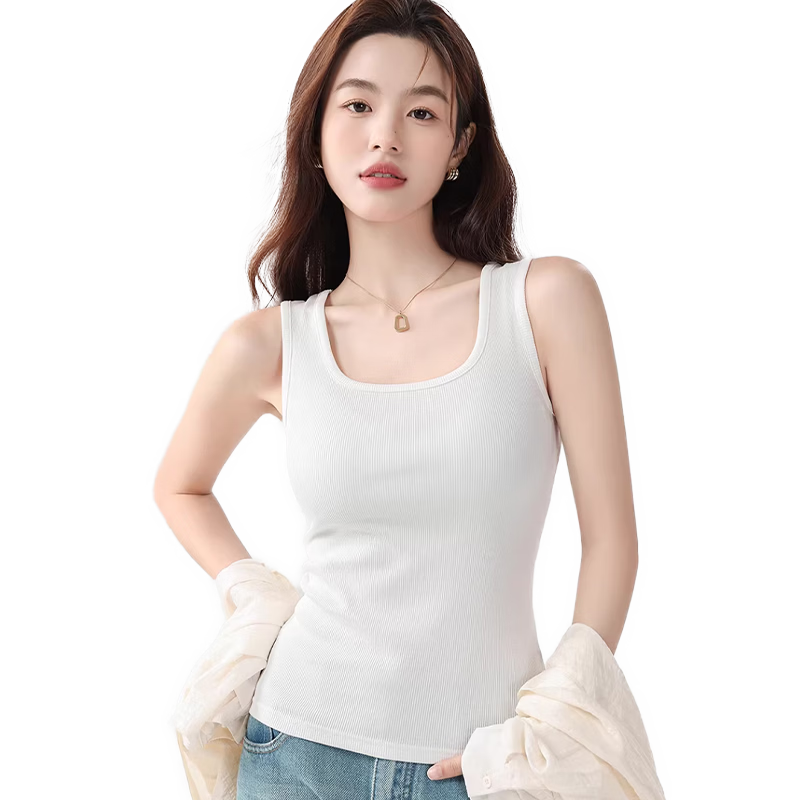 Langsha Pure Cotton Women's Camisole Vest Spring Summer Inner Wear Anti-Exposure Side Coverage Slim Fit Sleeveless Top