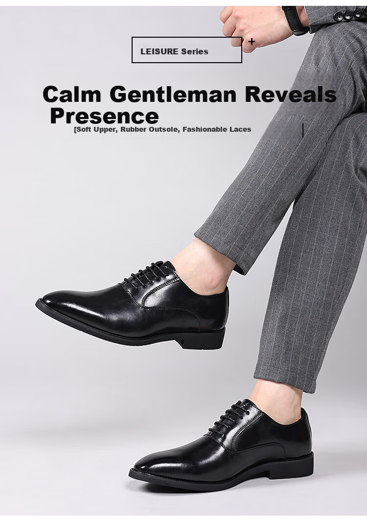 Poitulas Men's Black Pointed Toe Lace-Up Business Casual Derby Dress Shoes British Style Wedding Shoes 8022 Size 42 1