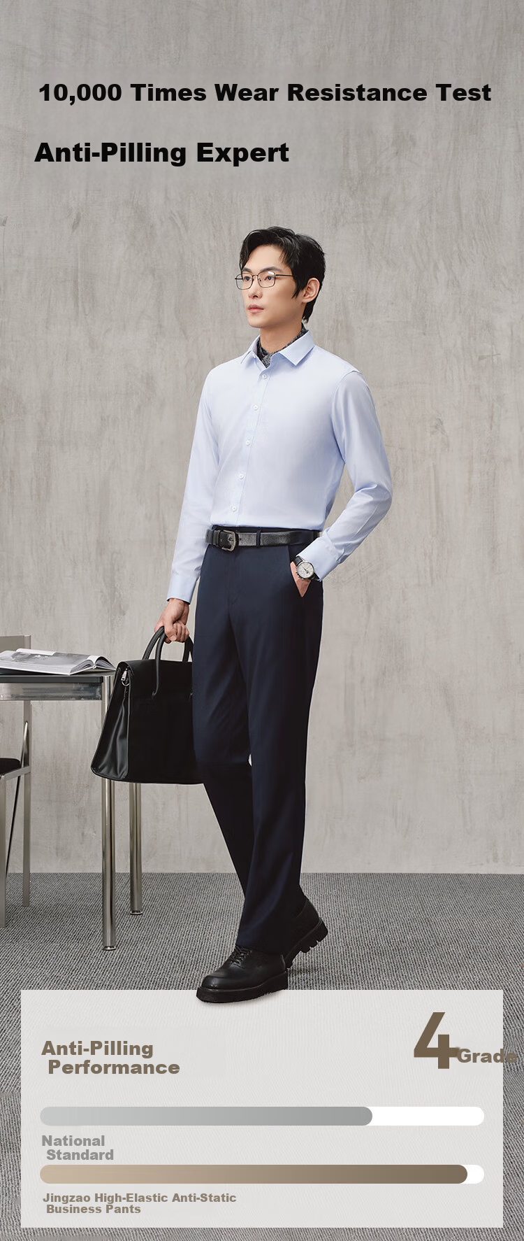 JD Jingzao High Elastic Anti-Static Casual Pants Men Autumn New Business Wrinkle-Resistant Trousers Navy Blue 35 8