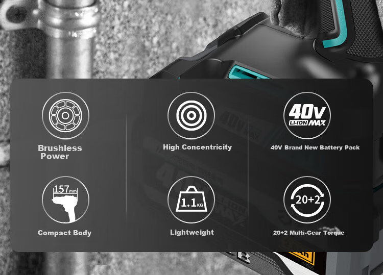 Dayi 40V Cordless Impact Electric Drill 65i Multi-Function Hammer Drill Wall Drilling Handgun Drill 2