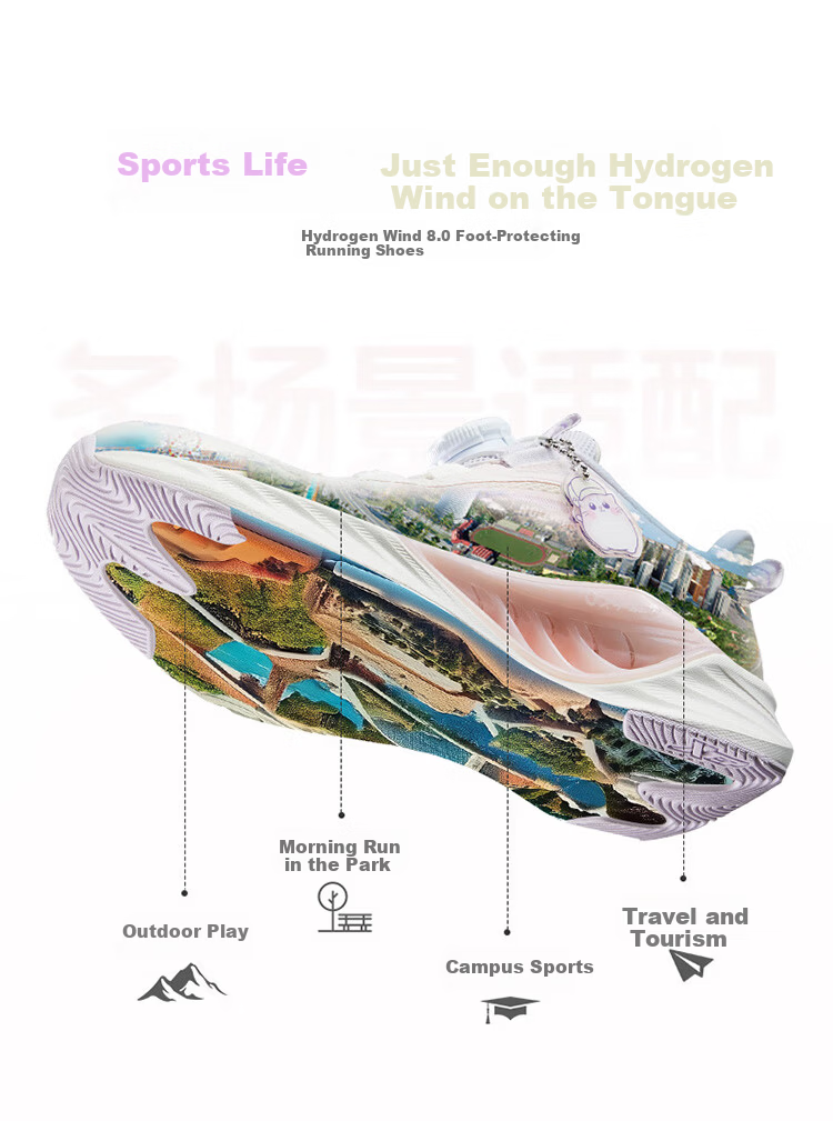 XTEP Kids Children's Shoes Hydrogen Wind 8.0 Foot Protection Running Shoes Breathable Rotating Buckle Running Shoes Navy Purple Size 38 6