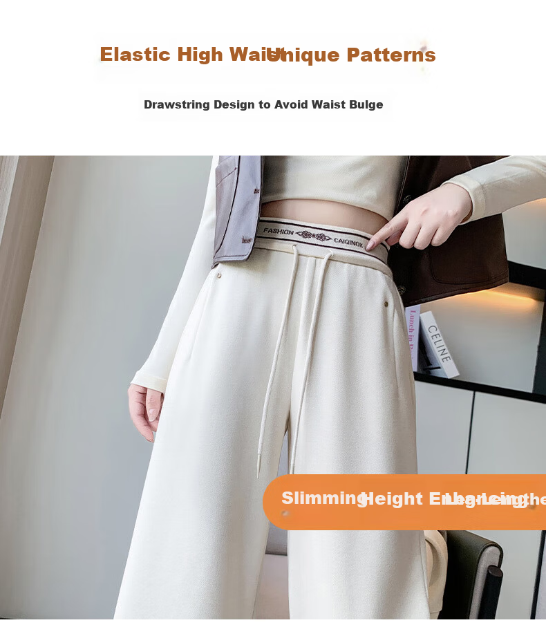 Langsha Spring Women's Pants Mulberry Silk Wool Wide-Leg Thick High-Waist Straight Casual Trousers 8