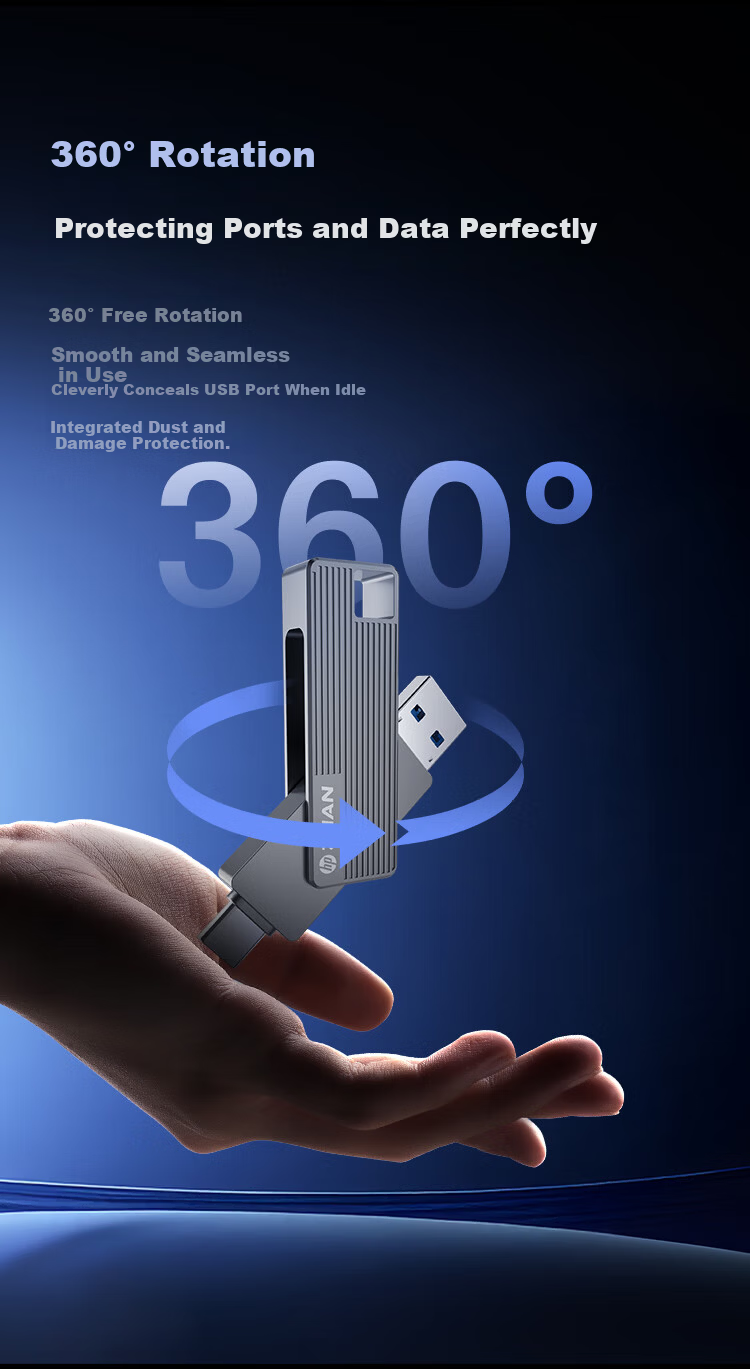 HP 128GB USB 3.2 + Type-C Dual-Head Flash Drive 150MB/s High-Speed Rotating USB Drive Business Office Study Computer Mobile Large Capacity Pearl Nickel 8