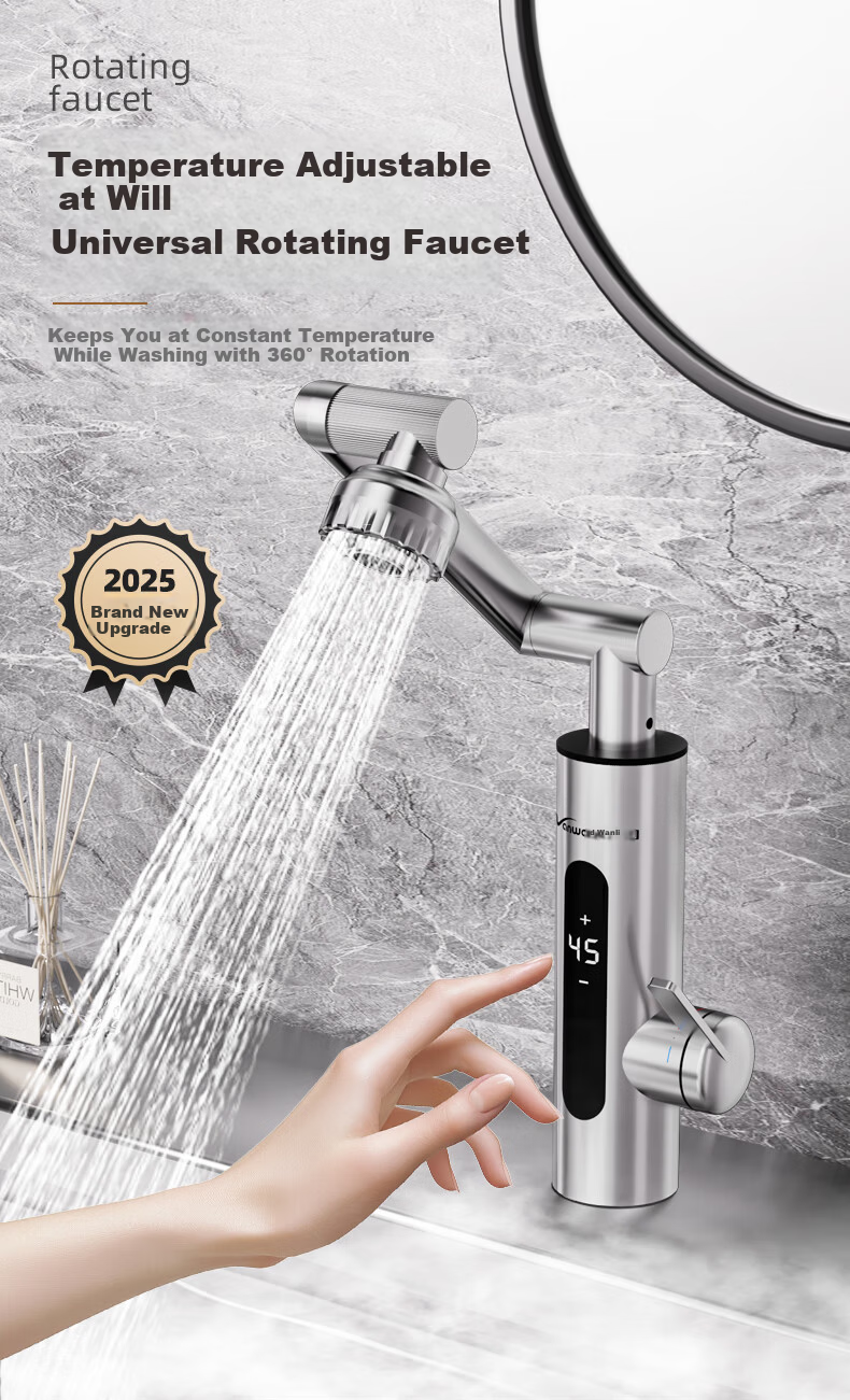 Vanward Instant Electric Water Heater Faucet Stainless Steel Variable Frequency Constant Temperature Rapid Heating Faucet Heater Hot and Cold Digital Display Bathroom Kitchen Small Kitchen Treasure El 4