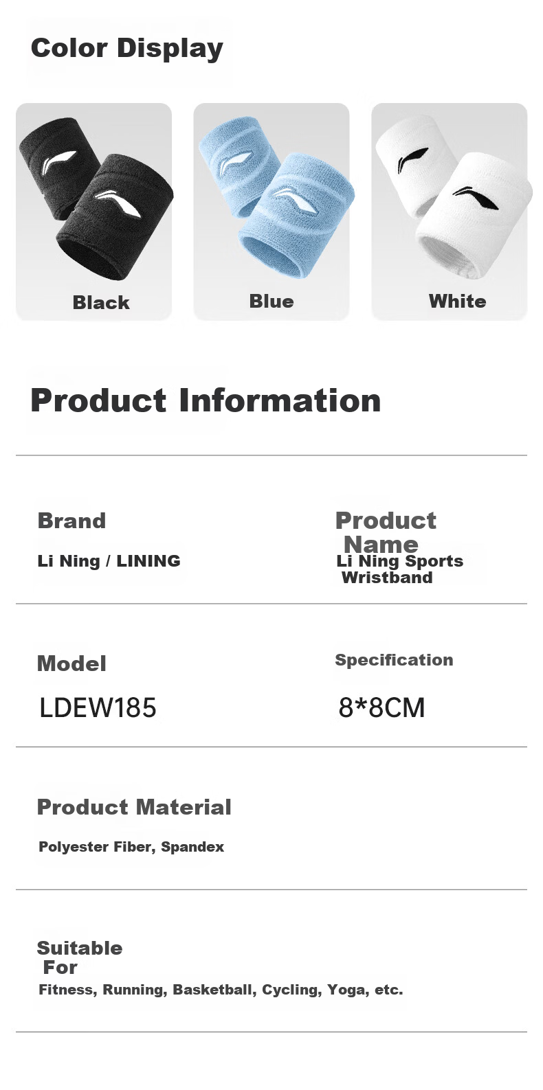 LI-NING Wristband Sports Fitness Sweat-Absorbing Wrist Towel for Badminton Basketball Volleyball Tennis Tendonitis Wrist Injury 13