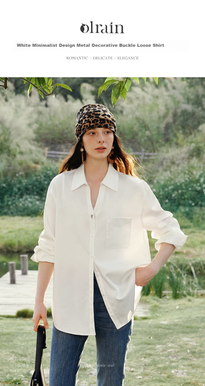 Olrain V-Neck Long Sleeve Shirt Women Spring New Loose Casual Slim Fit Elegant Top White M 1