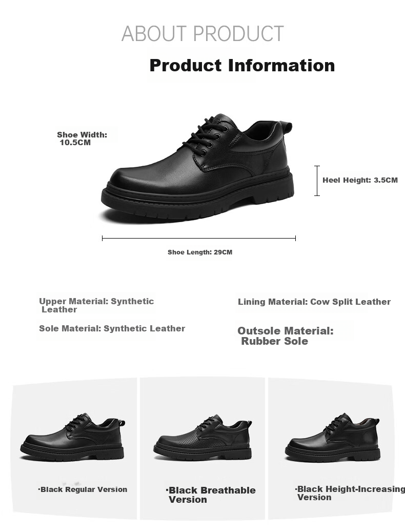 HLA Men's Business Casual Thick-Soled Height-Increasing Derby Shoes HAAPXM1EFE066 Black Size 38 9