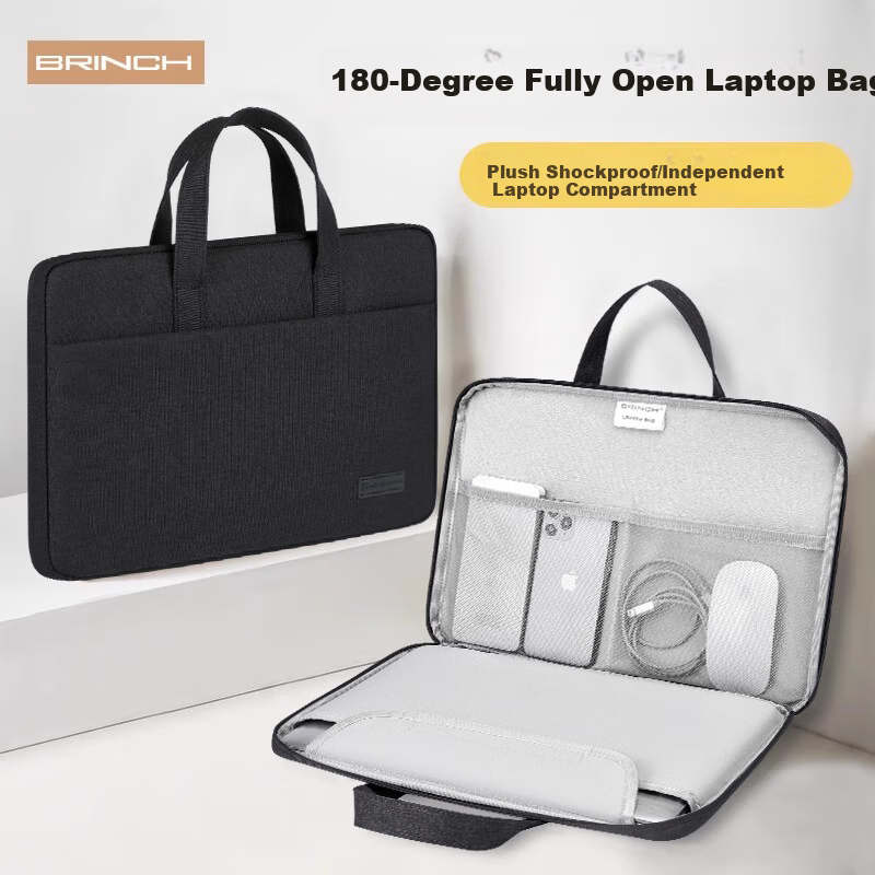 BRINCH 14-inch Full-Open Laptop Briefcase Lightweight Business Laptop Bag for Men and Women