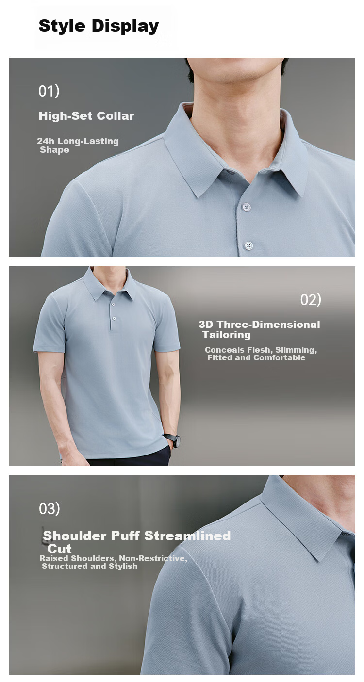 JD Original 300 Sun Protection Quick-Dry Summer Sports T-Shirt, Men's Polo Shirt, Casual Running Short Sleeve, Gray Blue - Upgraded Version, M 13