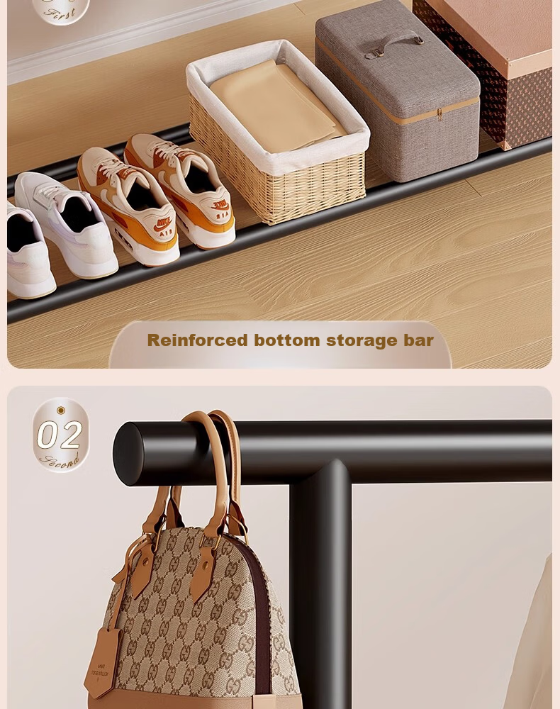 Shunyou Double Rod Floor Standing Coat Rack Indoor Mobile Clothes Hanger Storage Drying Rack Dormitory Clothes Drying Rack SY-1212 11