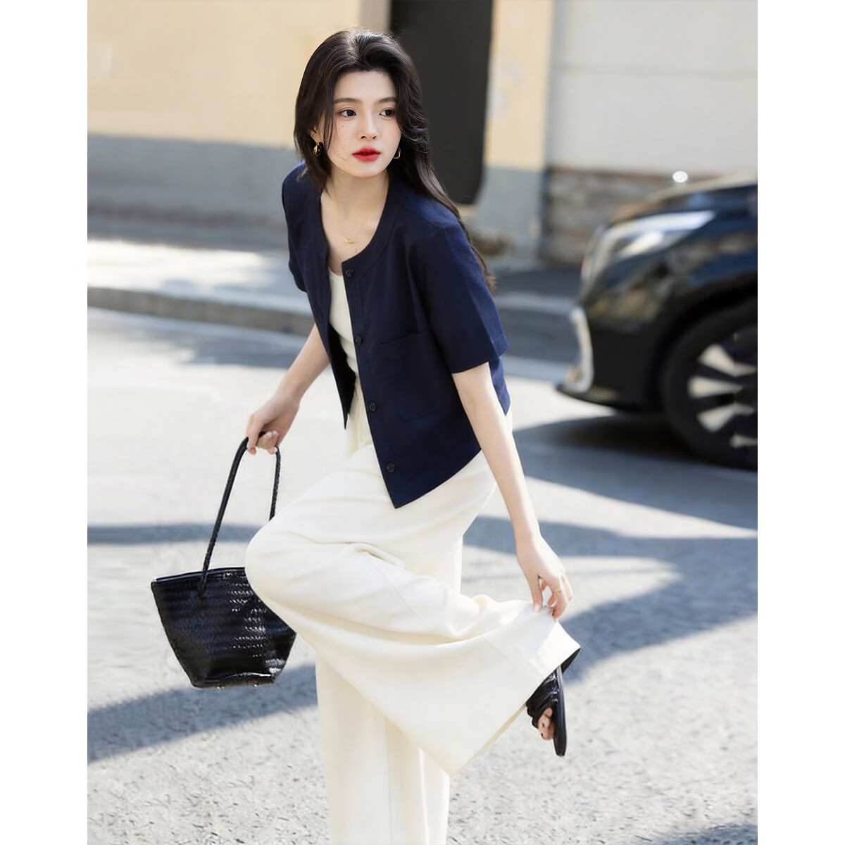 Demana [with Flax Cloud Oxygen Cotton] Summer Vintage Commuter Round Neck Short Sleeve Petite Slim Cropped Women's Jacket 11