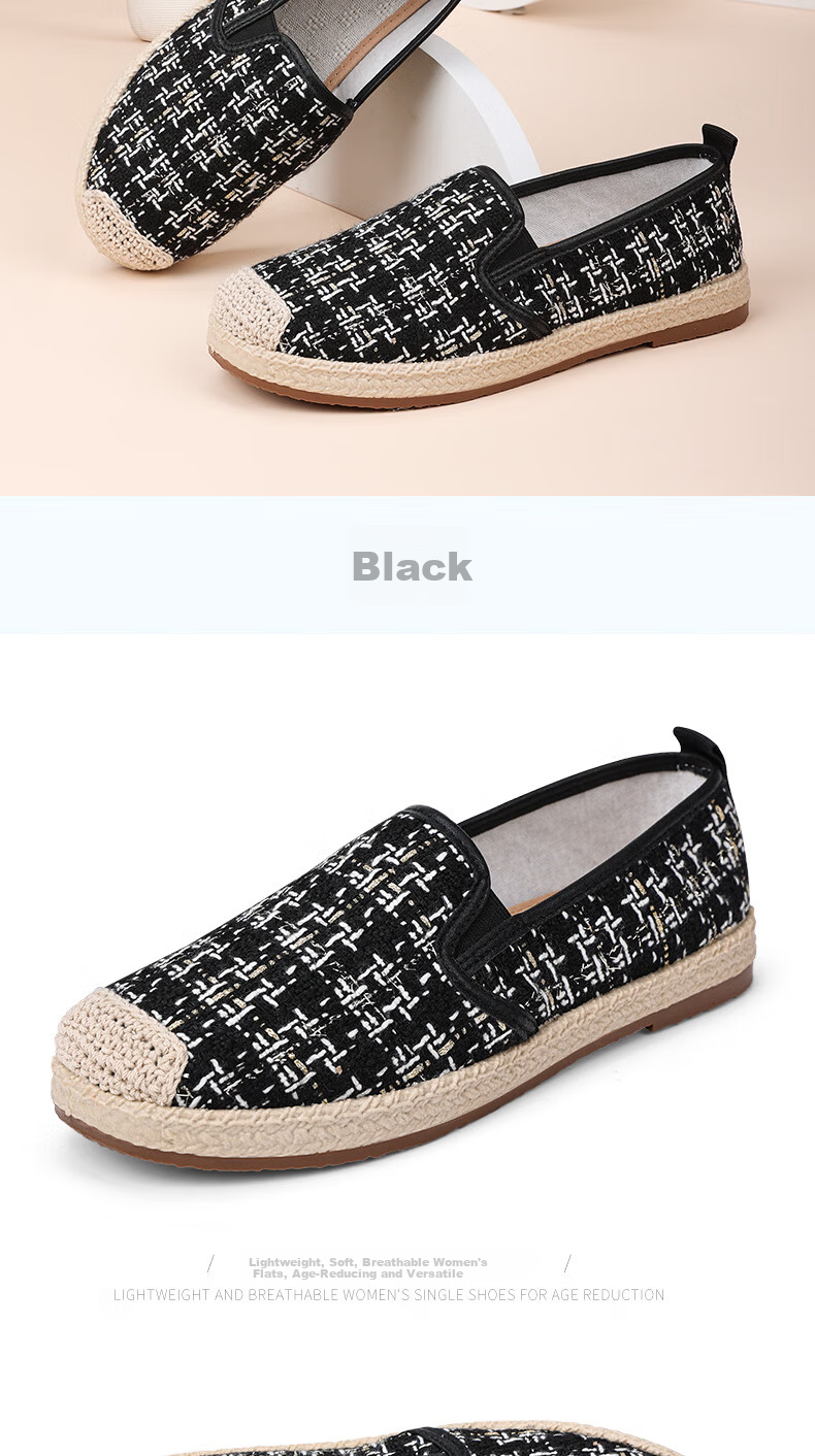 BUSHEYUAN Women's Slip-On Flat Breathable Old Beijing Cloth Shoes for Middle-Aged and Elderly Moms 430-7080 Black Size 36 11