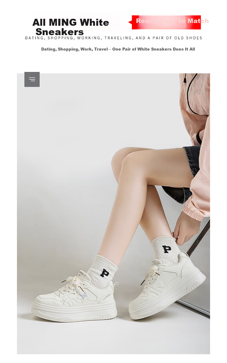 Global Back-to-School High-Style Beige Casual Sneakers for Women 2026 New Thick-Soled White Campus Student Trendy Shoes 3