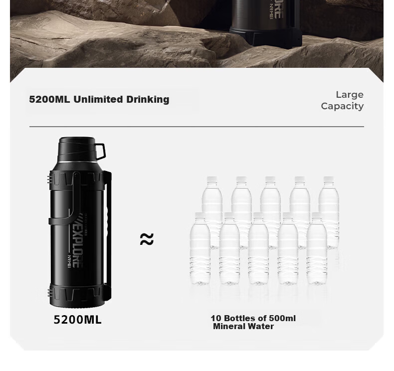 NRMEi Outdoor Insulated Bottle Large Capacity 72-Hour Long-Lasting Insulation 316 Stainless Steel Portable Large Insulated Water Flask 12