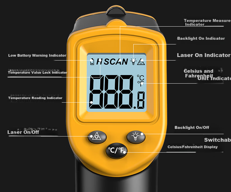 People Industrial Grade Infrared Thermometer High Precision Temperature Gun Water and Oil Temperature Gun -50~700℃ 13