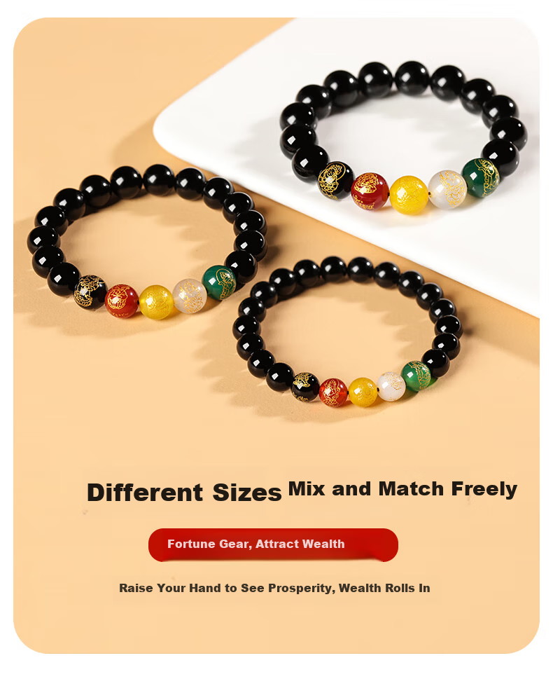 Jinshiling Natural Obsidian Bracelet Unisex Five-Way Wealth God Agate Crystal Beads Lucky Charm Birthday Gift 6
