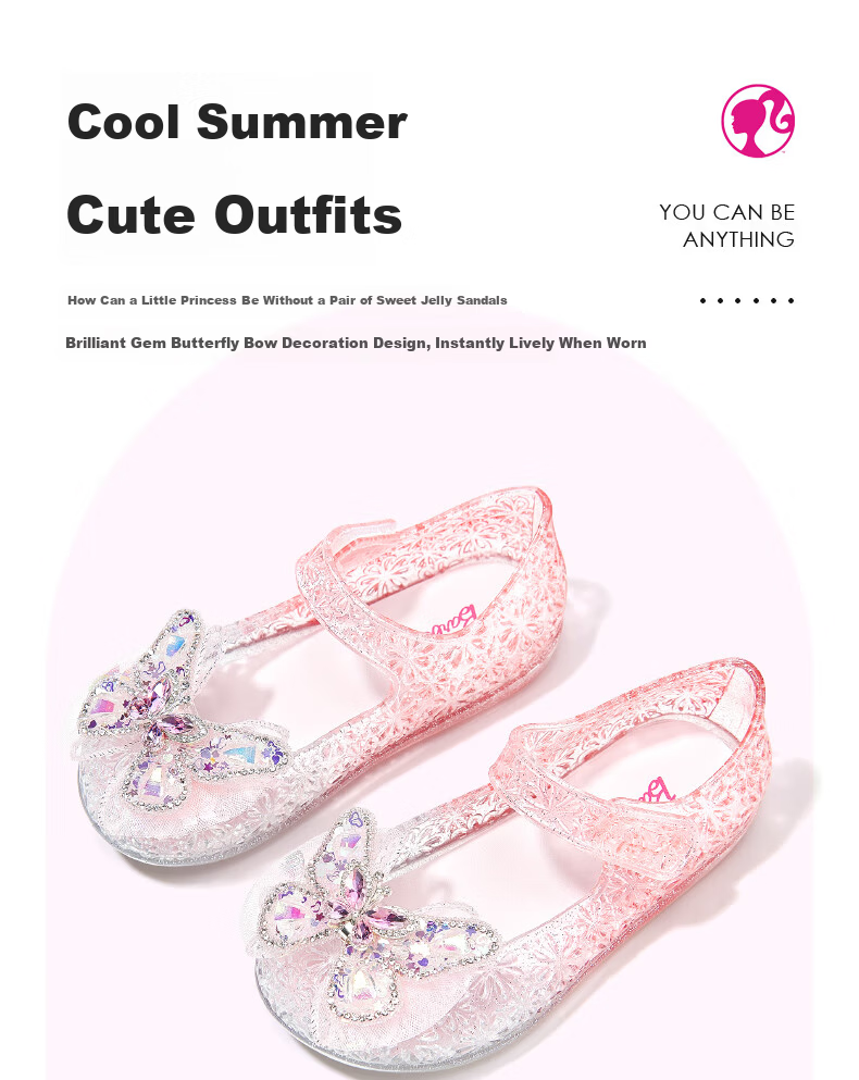 Barbie Summer Kids Sandals Girls Butterfly Jelly Shoes Girls Crystal Shoes DA7233 Light Purple Size 31 3