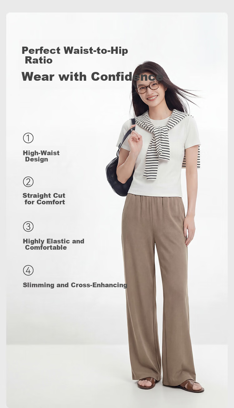 JD Jingzao Women's Modal Casual Pants 2026 New Spring High Waist Straight Slim Light Coffee L 4