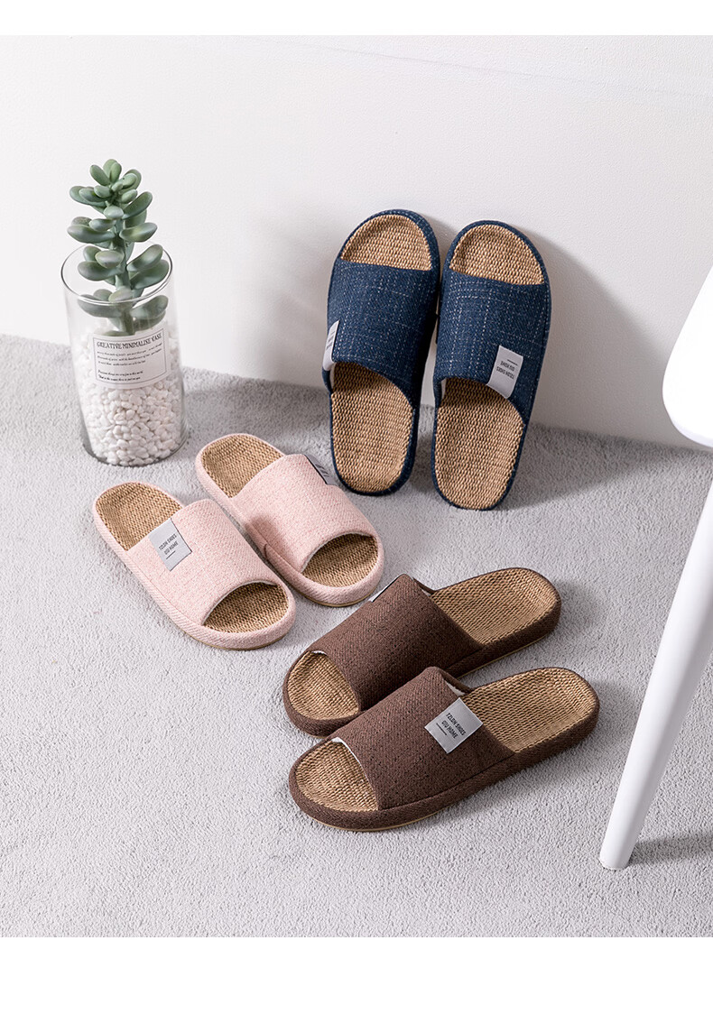 TZLDN Women's Indoor Linen Slippers Summer Couple Home Cotton Linen Japanese Style Cool Slippers 15