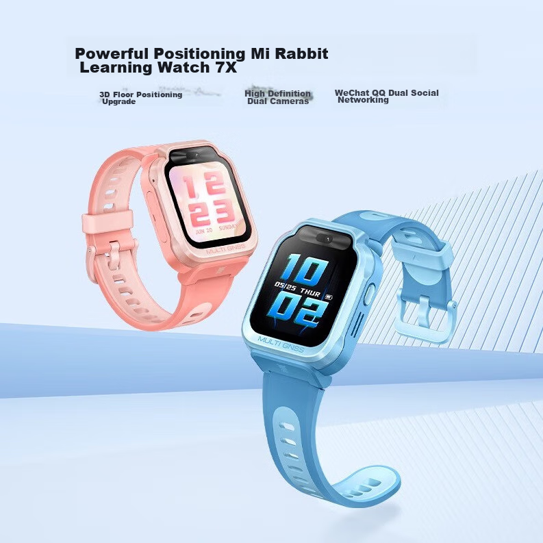 Детские умные часы MI Mitu Children's Learning Watch 7X Розовые, с HD двойной камерой, большим экраном, GPS, водонепроницаемые, поддержка WeChat и QQ, для школьников