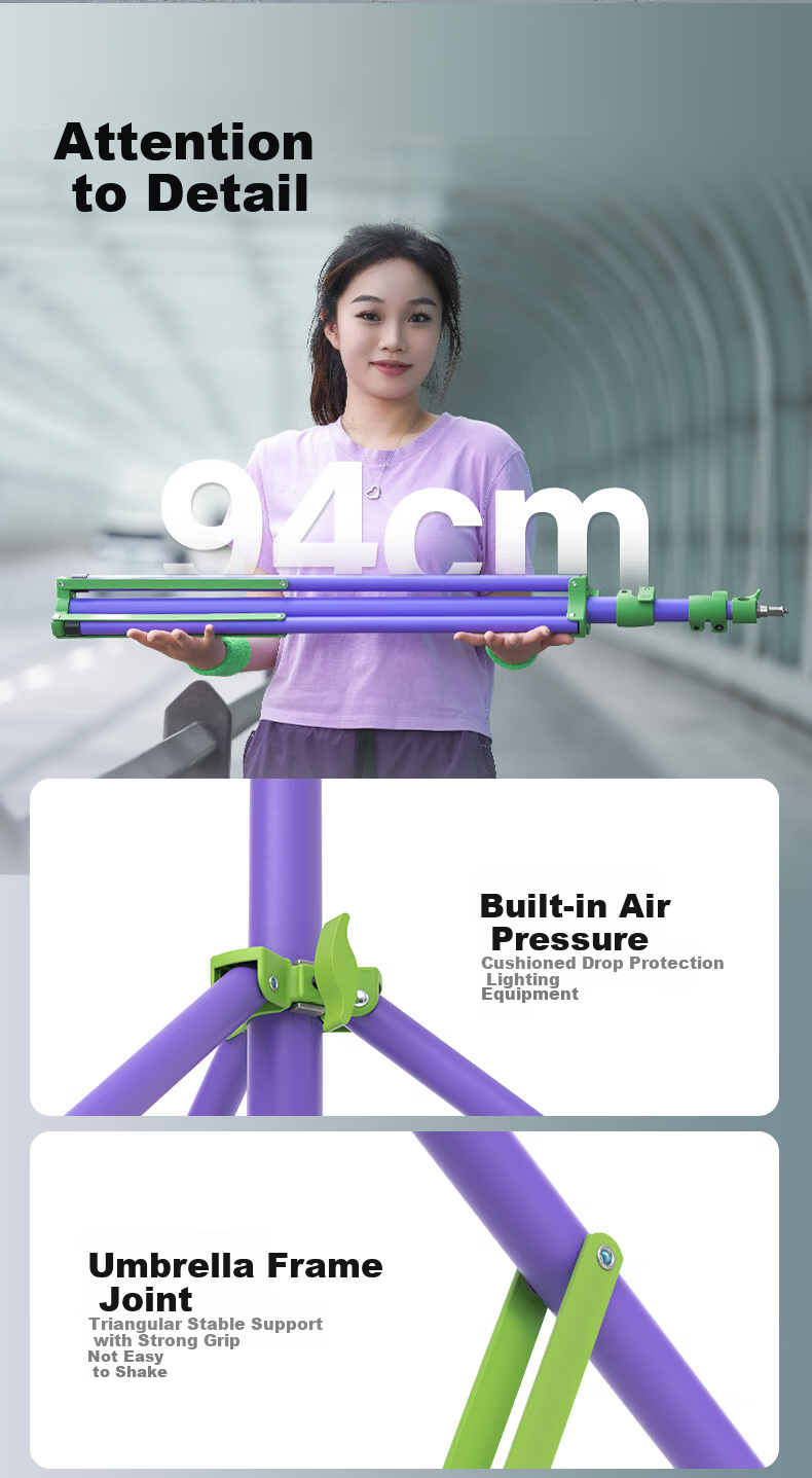 AMBITFUL ZhiJie Purple Green GM280P Portable 2.8m Pneumatic Light Stand 1/4 Inch Interface Photography Flashlight Tripod Heavy-Duty Universal 7