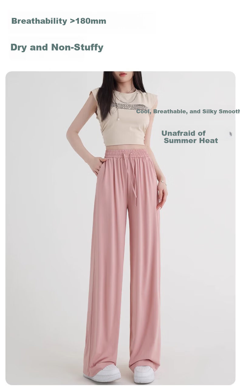 LangSha Ice Silk Wide-Leg Pants Women Summer Thin High-Waist Sun-Protective Slim Loose Straight-Leg Mosquito-Repellent Casual Trousers 9