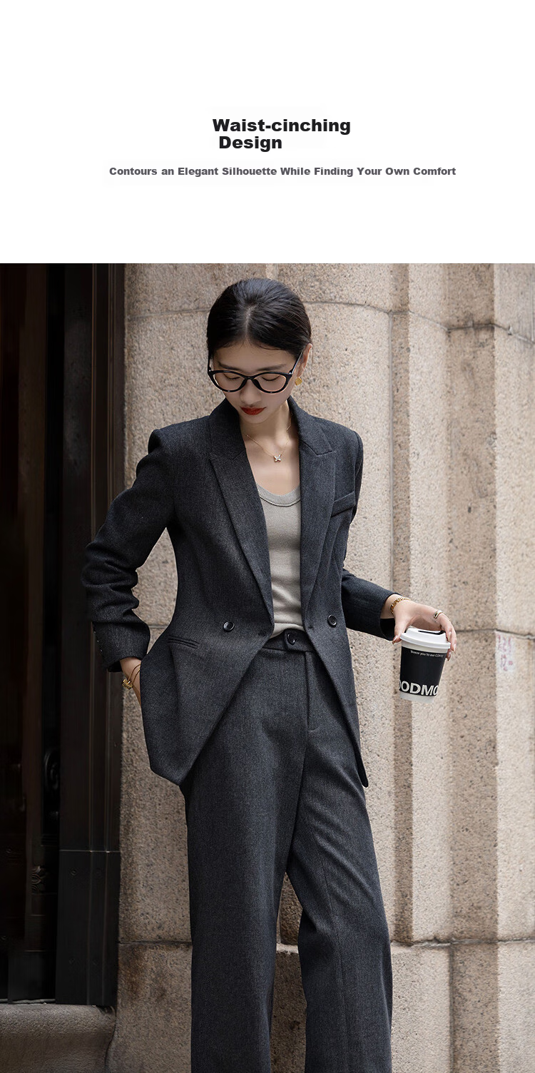 Demana Smart Elite Set Spring Autumn Notched Lapel Padded Shoulder Waist-Slimming Blazer and Slim Fit Trousers Women's Two-Piece Set 4