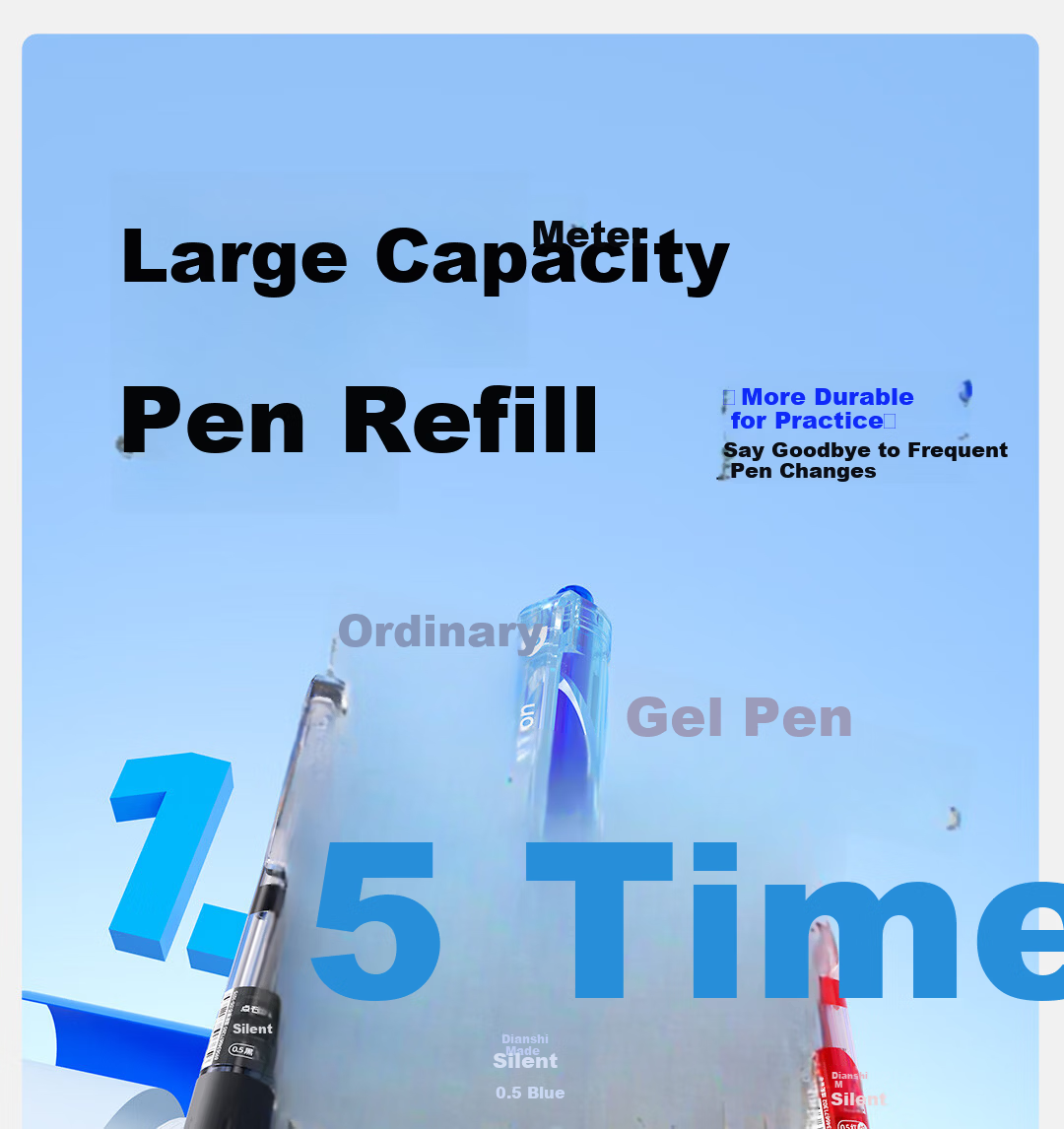 Dianshi Smooth Quick-Dry Retractable Gel Pen Silent Click 0.5mm Red Barrel 12-Pack for Students and Teachers Office Signature Pen 0107 Large Capacity 4