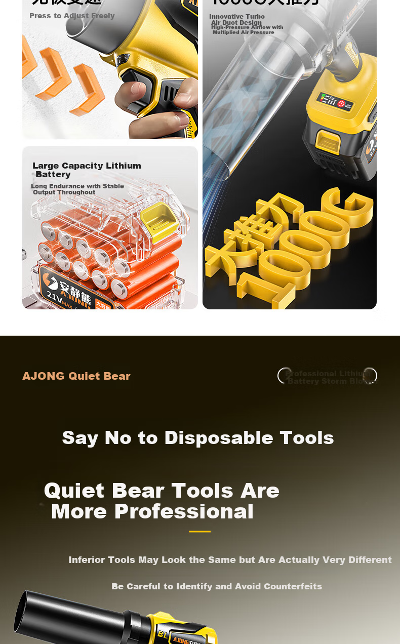 Quiet Bear Industrial Blower Dust Blower Wireless Lithium Battery Rechargeable Small Household Blower and Vacuum Dual-Use 5