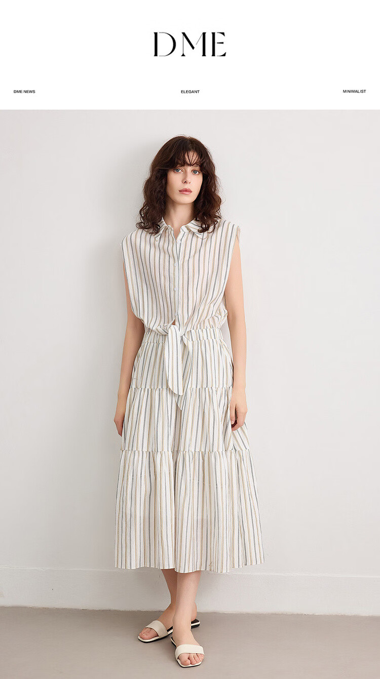 Demana "Dancing with the Wind" Summer Faux Two-Piece Sleeveless Waist-Cinching Slim A-Line Dress for Women, Mid-Length, Office Wear 1