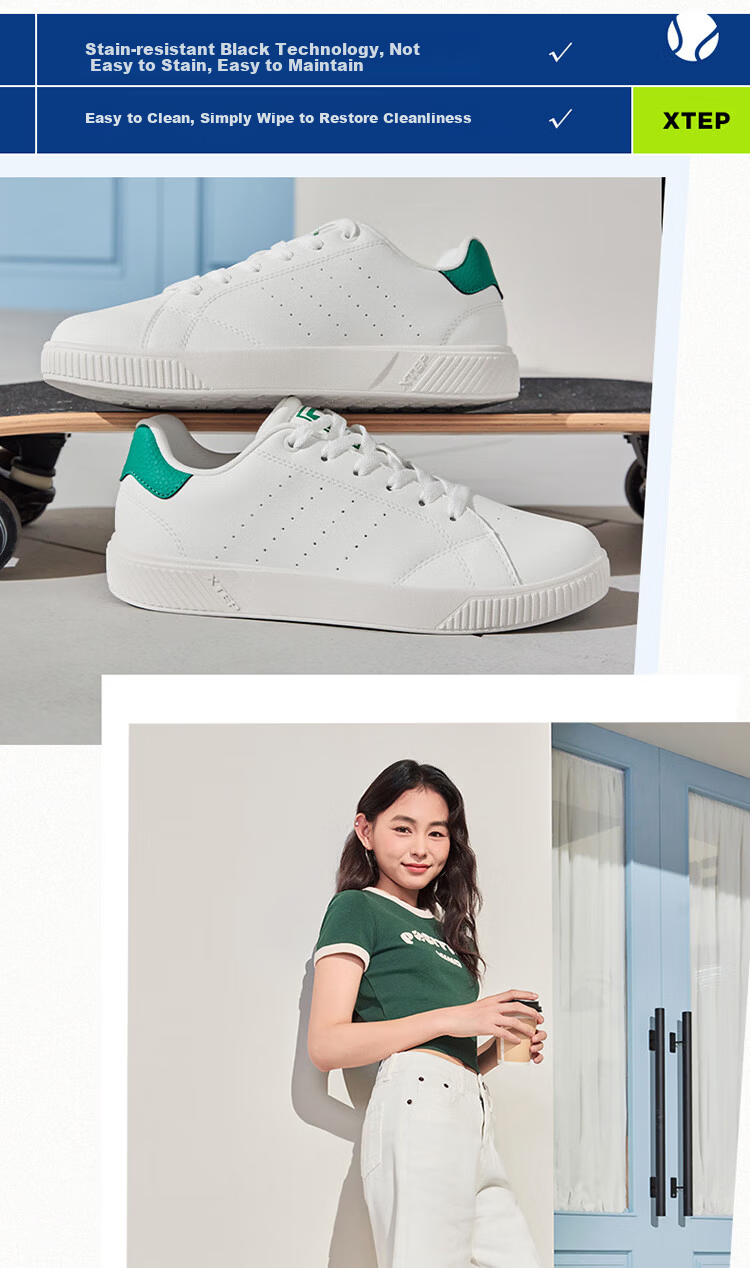 Xtep Couple's Men's and Women's Sports Sneakers Casual White Shoes Spring Summer Breathable Non-slip Wear-resistant Casual Shoes 9