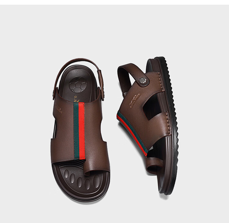 Bull Family Men's Summer Sandals New Beach Shoes Genuine Leather Dual-Purpose Slippers for Middle-Aged and Elderly Fathers 24